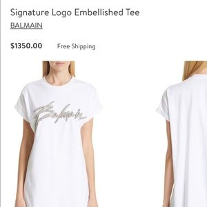 BALMAIN Auth Signature Rhinestone Oversize Tee XL